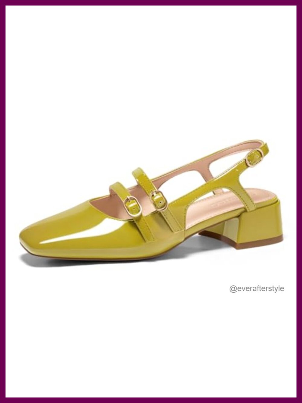 Mary Jane Chunky Low Heels Slingback Pumps Closed Square Toe Patent Leather